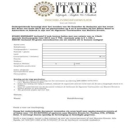 HET BESTE VAN ITALIE 2014 - inschrijfformulier - DLP