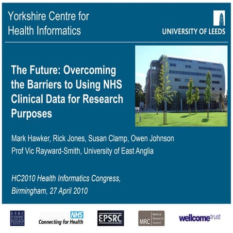 The Future: Overcoming the Barriers to Using NHS Clinical Data For Research P...