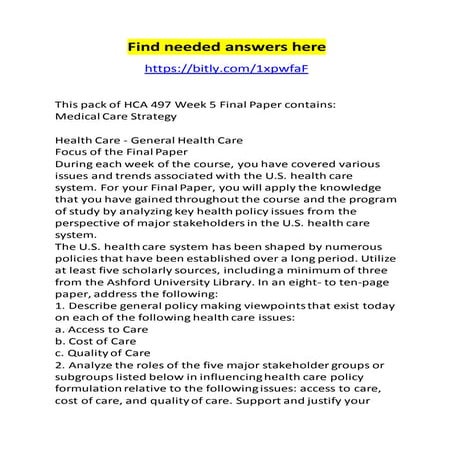Hca 497 week 5 final paper