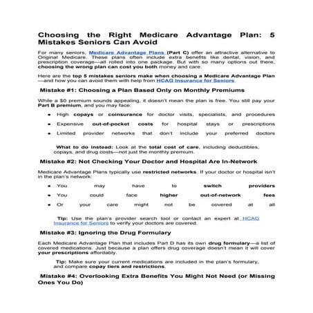 Choosing the Right Medicare Advantage Plan: 5 Mistakes Seniors Can Avoid