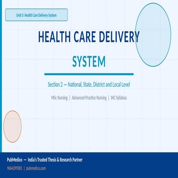 Health care delivery system- national, state, district and local level ...