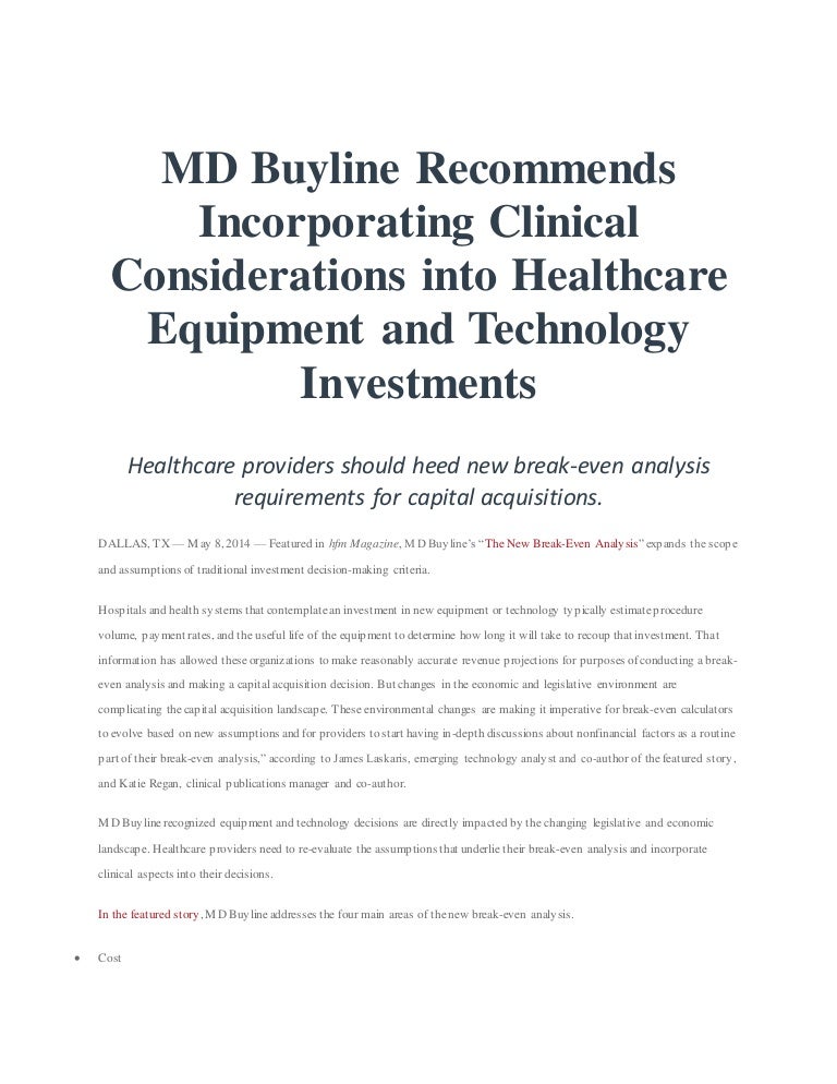 break even analysis in healthcare