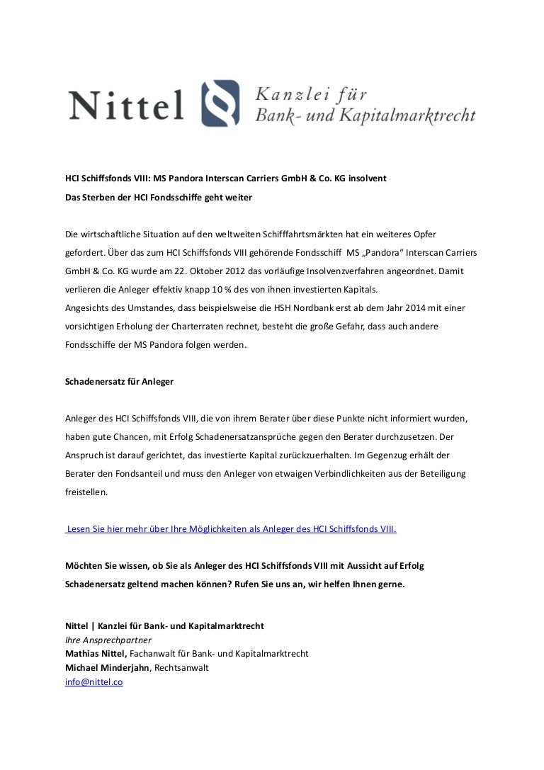Hci Schiffsfonds Viii Ms Pandora Interscan Carriers Gmbh Co Kg