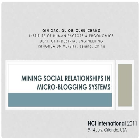 [HCII2011] Mining Social Relationships in Micro-blogging systems