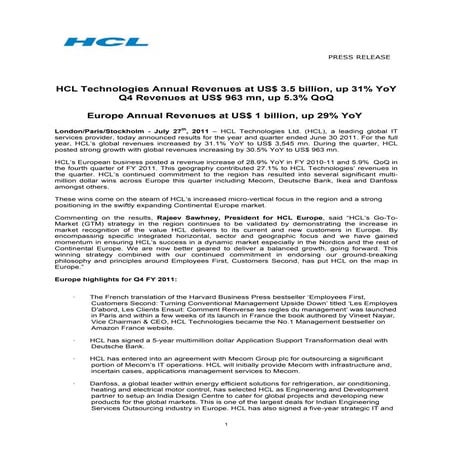 Hcl Technologies Annual Revenues-2011