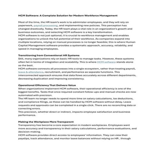 HCM Software: A Complete Solution for Modern Workforce Management | PDF