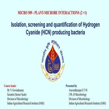 Isolation, screening and quantification of Hydrogen Cyanide (HCN) producing b...