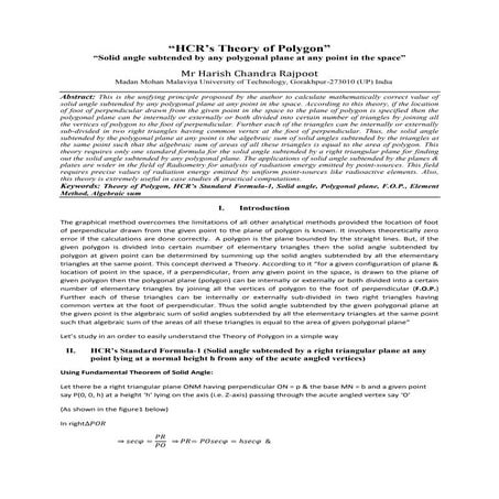 Hcr's Theory of Polygon (Proposed by Mr Harish Chandra Rajpoot)