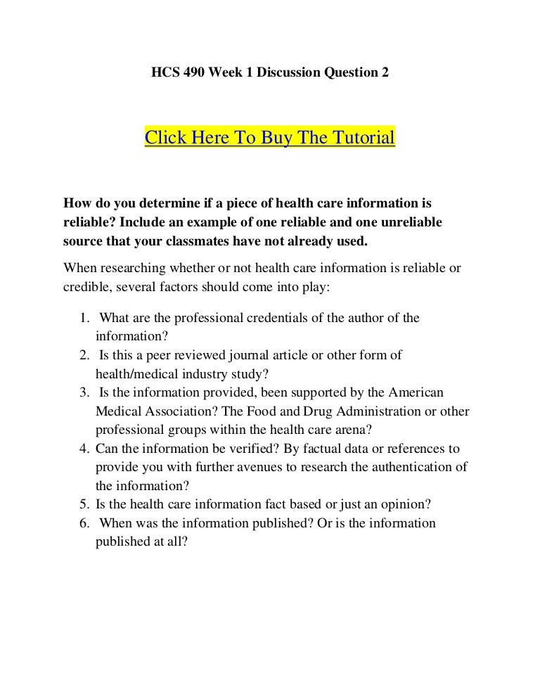 Hcs 490 week 1 discussion question 2 How do you determine if a piece