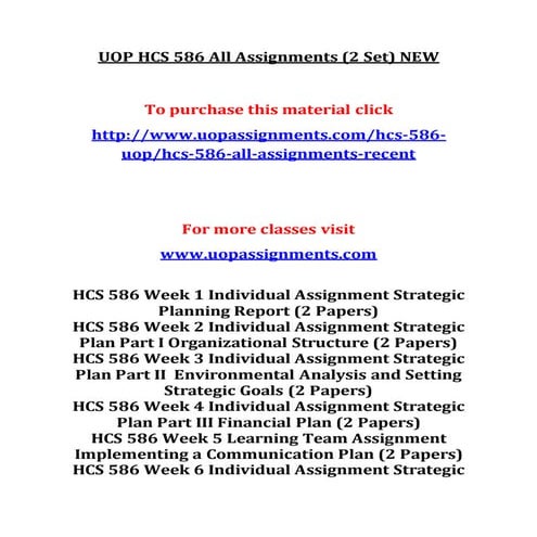 HCS 586 Entire Course NEW