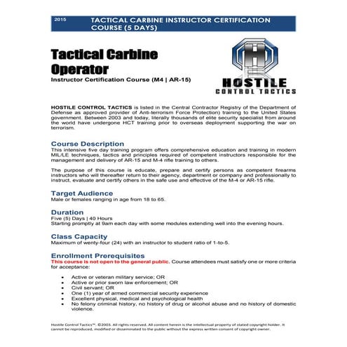 HCT TACTICAL CARBINE INSTRUCTOR COURSE | PDF