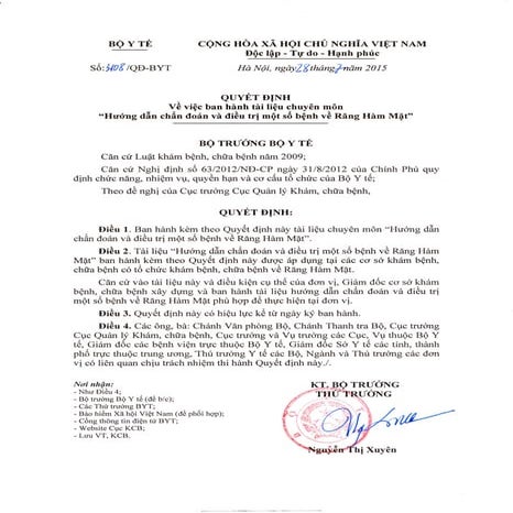 HƯỚNG DẪN CHẨN ĐOÁN VÀ ĐIỀU TRỊ MỘT SỐ BỆNH VỀ RĂNG HÀM MẶT