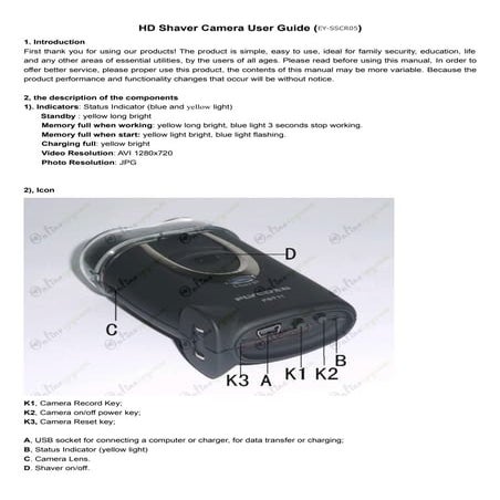 Hd bathroom shaver camera user guide (ey sscr05)
