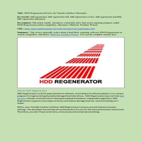 Hdd regenerator