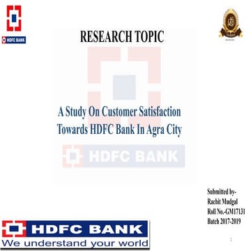 A Study On Customer Satisfaction Towards HDFC Bank In Agra City