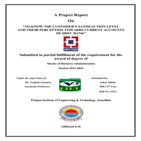  PERCEPTION TOWARDS CURRENT ACCOUNTS OF HDFC BANK