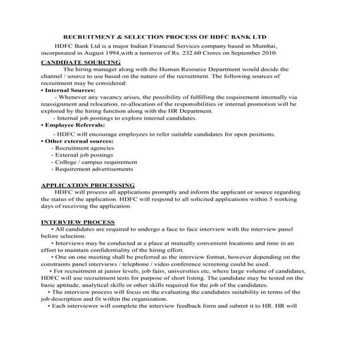 HDFC Bank recruitment process