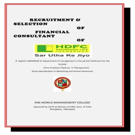 Hdfc Standard Life Insurance Project Report