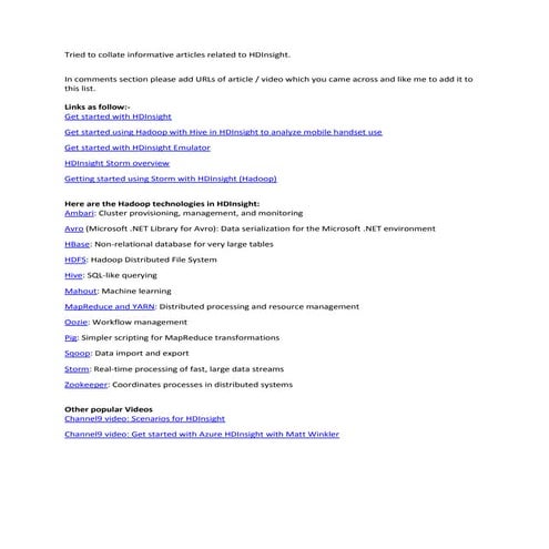 HDInsight Informative articles