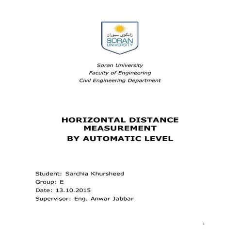 Horizontal Distance Measurement (HDM) by Automatic Level - Report