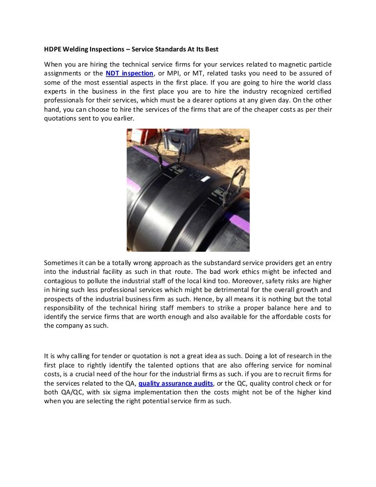 Hdpe welding inspections service standards at its best