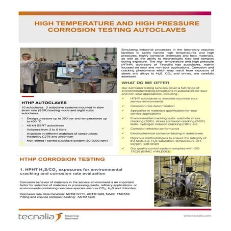HIGH TEMPERATURE AND HIGH PRESSURE CORROSION TESTING AUTOCLAVES