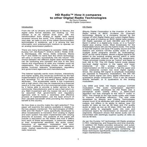 Hd radio  how it compares to other digital radio technologies