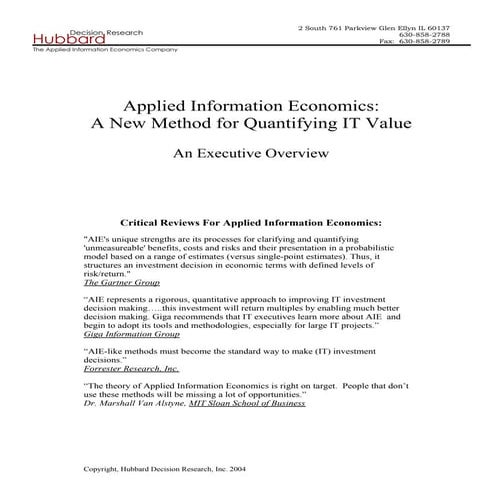 AIE- A New Method for Quantifying IT Value