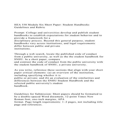 HEA 550 Module Six Short Paper Student Handbooks Guidelines.docx