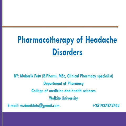 Headache Disorders used for all pharmacy student
