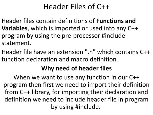 Header files of c++ unit 3 -topic 3 | PPTX