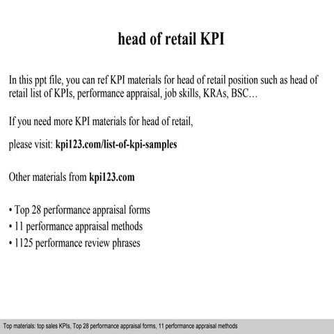 Head of retail kpi