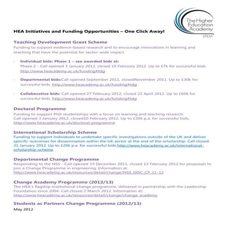 Hea initiatives and funding opportunities  (may)