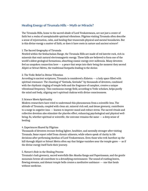 Healing Energy of Tirumala Hills – Myth or Miracle?
