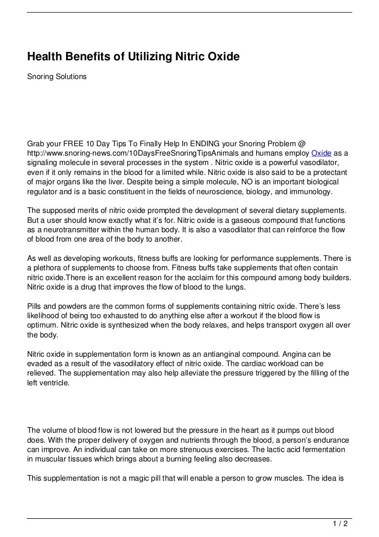 Health Benefits of Utilizing Nitric Oxide