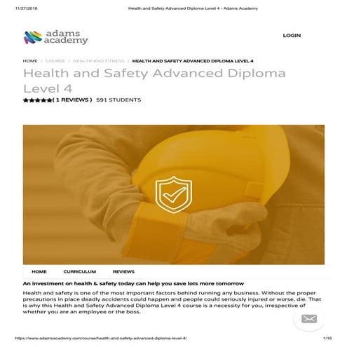 Health and Safety Advanced Diploma Level 4 - Adams Academy