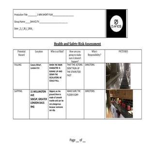Health and safety risk assessment 