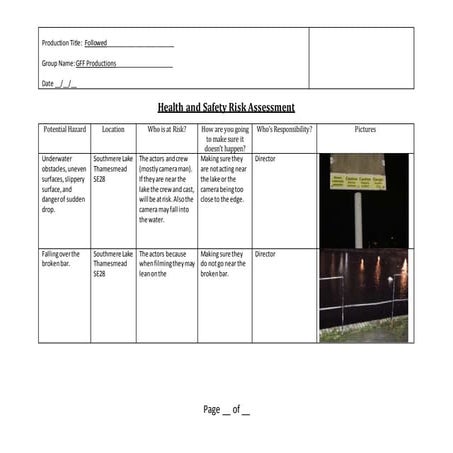 Music video Risk Assessment | DOCX
