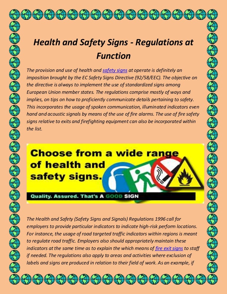 Health and safety signs regulations at function