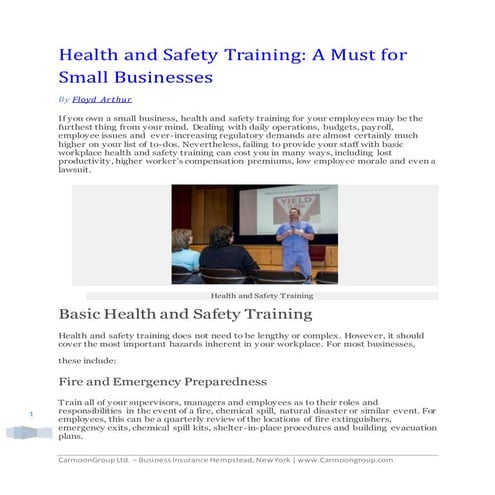 Health and safety training :  A must for small businesses by Floyd Arthur