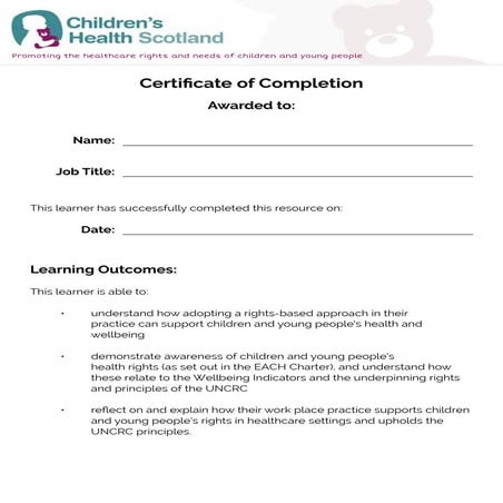 Health and wellbeing certificate