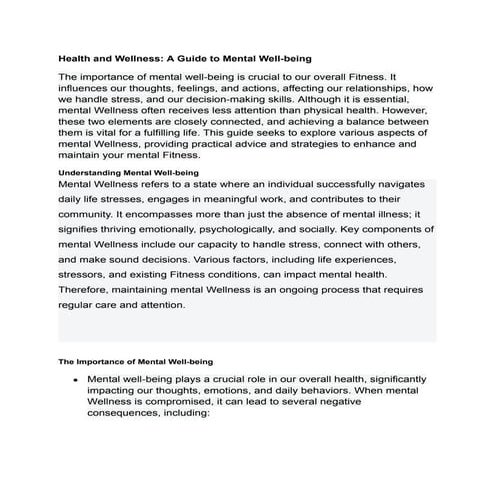 Health And Wellness A Guide To Mental Well Being Pdf