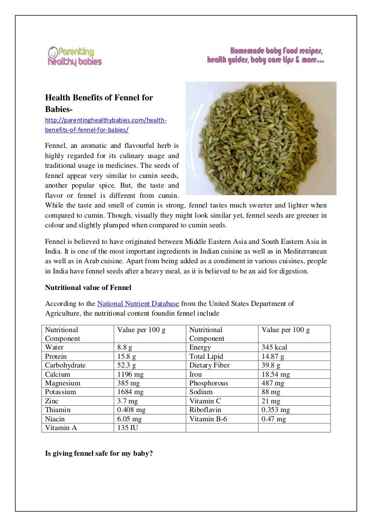 Health benefits of Fennel for babies