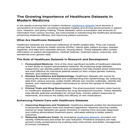 The Growing Importance of Healthcare Datasets in Modern Medicine