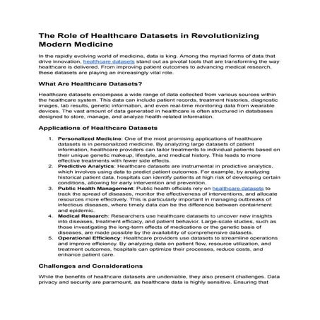 The Role of Healthcare Datasets in Revolutionizing Modern Medicine