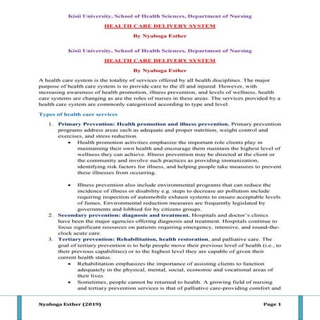 Health care delivery system