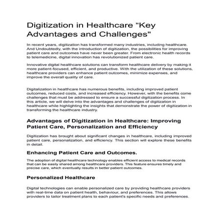 The Advantages & Challenges of Digitizing Healthcare