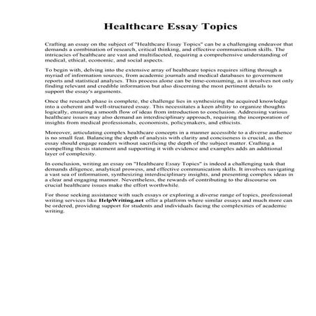 Healthcare Essay Topics. Edward Via College of Osteopathic Medicine | PDF