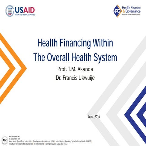 Health financing within the overall health system