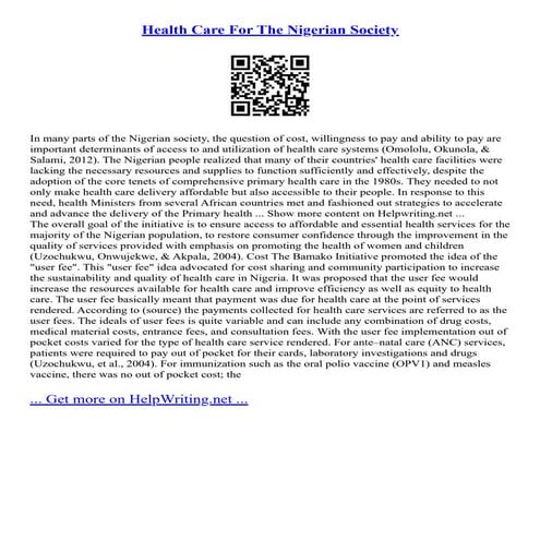Health Care For The Nigerian Society | PDF